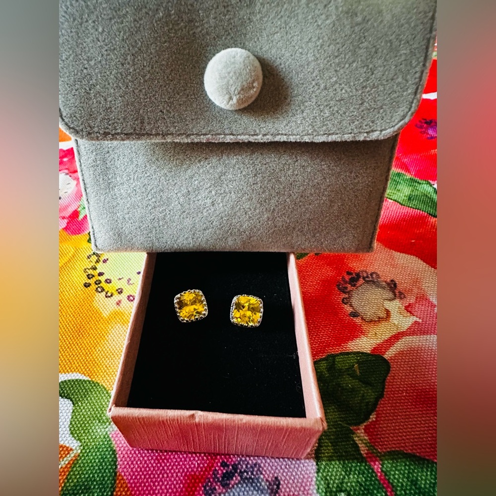 Earrings 6c lab created Asscher Cut Sterling Silver posts with Dust Bag - Picture 1 of 4